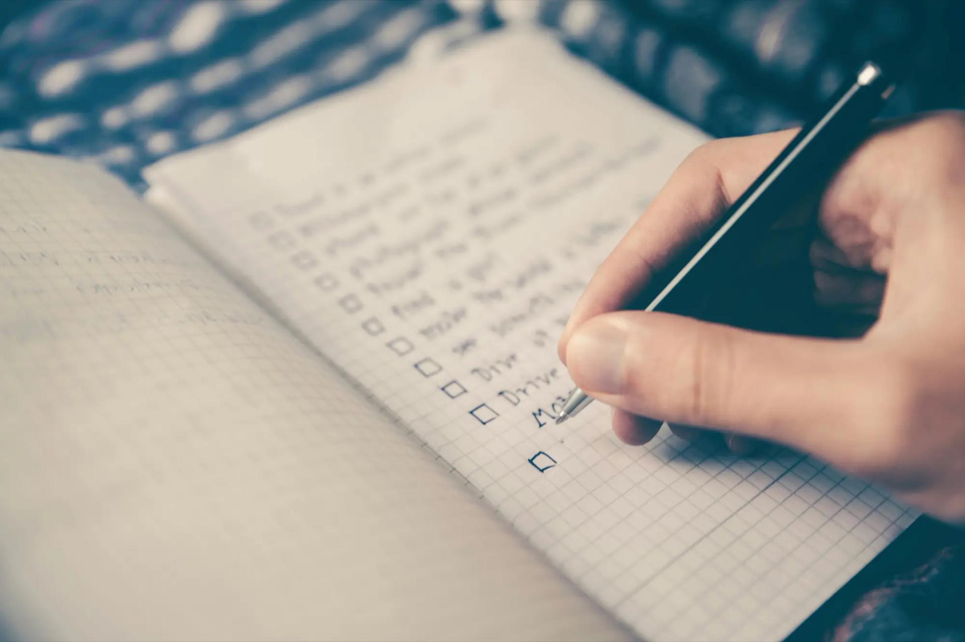 A hand-written checklist